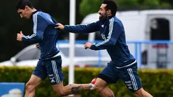 Di María y Lavezzi en un entrenamiento de Argentina.