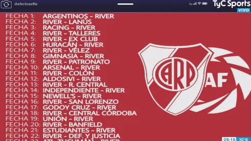 En vivo: TyC Sports mostró el fixture de River ¡¡y en lugar de Boca decía "Ex Club"!!