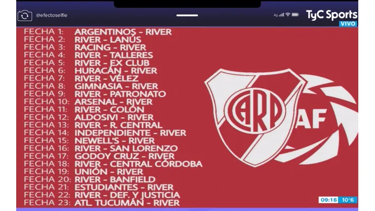 En vivo: TyC Sports mostró el fixture de River ¡¡y en lugar de Boca decía "Ex Club"!!