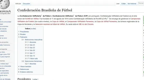 Es viral: modificaron en Wikipedia la información de la Confederación Brasileña de Fútbol