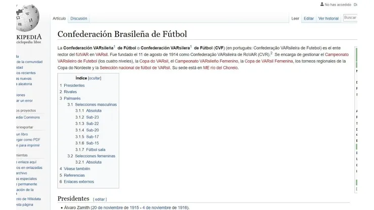 Es viral: modificaron en Wikipedia la información de la Confederación Brasileña de Fútbol