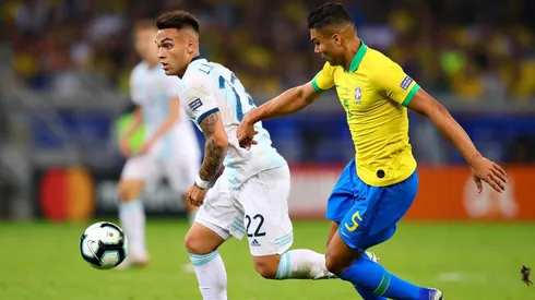 Lautaro Martínez en el duelo ante Brasil.