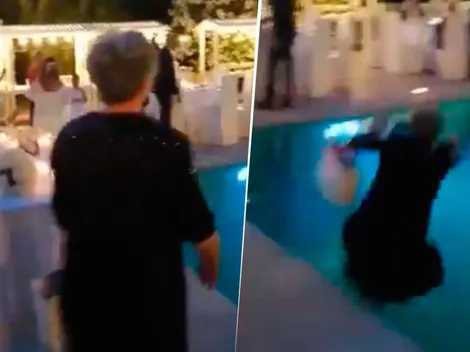 Video viral: abuela quiso tomar un atajo en una fiesta, pero terminó en el agua