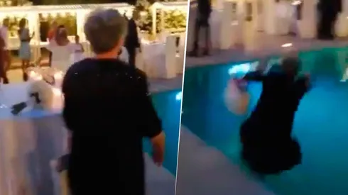 Video viral: abuela quiso tomar un atajo en una fiesta, pero terminó en el agua