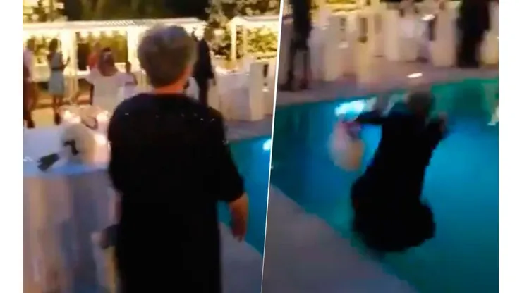 Video viral: abuela quiso tomar un atajo en una fiesta, pero terminó en el agua