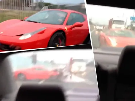 Mientras él filmaba, una Ferrari lo quiso pasar y por la lluvia todo terminó muy mal