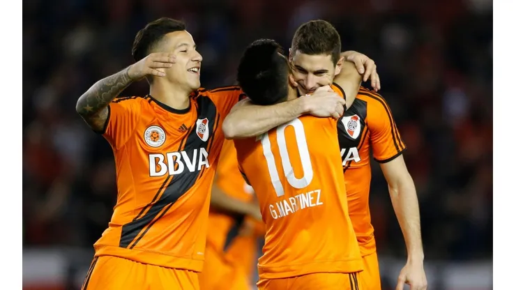 Los tres futbolistas, juntos en River. (Getty)