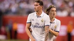 James Rodríguez y Luka Modric juntos en el Real Madrid.