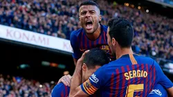 Rafinha festejando en Barcelona.