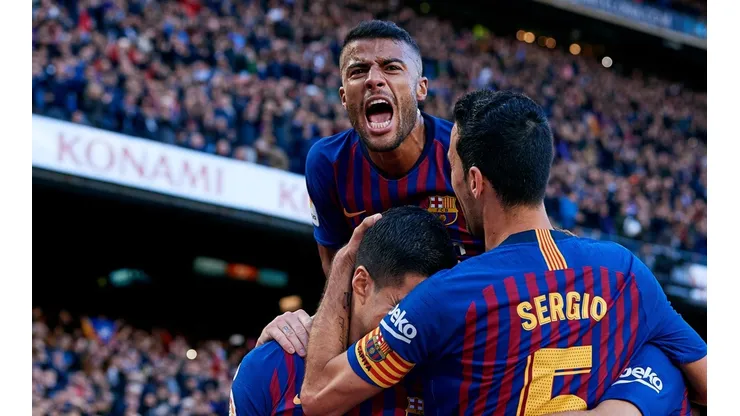 Rafinha festejando en Barcelona.