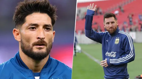 River está en Brasil alentando a Argentina: un hincha llevó una bandera para Messi y...¡Milton Casco!