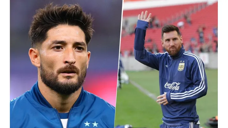 River está en Brasil alentando a Argentina: un hincha llevó una bandera para Messi y...¡Milton Casco!