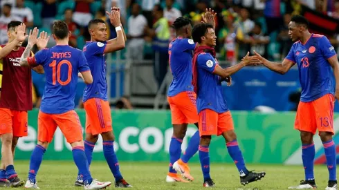 El festejo de Colombia tras la victoria en el debut contra Argentina.