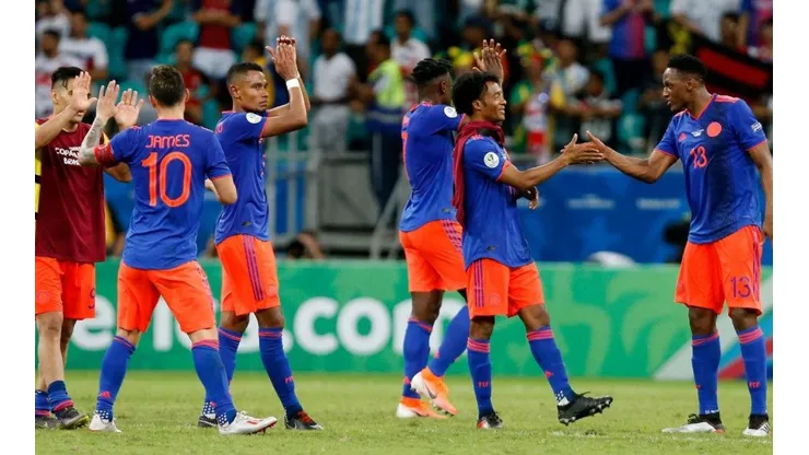 El festejo de Colombia tras la victoria en el debut contra Argentina.