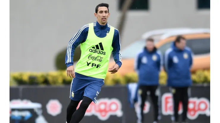 Di María entrenando con la Selección Argentina.