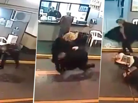 No podemos más: salió del cine, se tropezó y le metió un terrible tackle a su señora