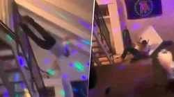 Video viral: se tiró por las escaleras, voló y partió al medio una mesa con la cabeza