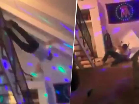 Video viral: se tiró por las escaleras, voló y partió al medio una mesa con la cabeza