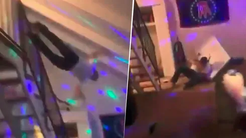 Video viral: se tiró por las escaleras, voló y partió al medio una mesa con la cabeza