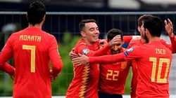 El festejo de los jugadores de España.