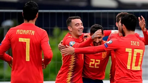 El festejo de los jugadores de España.