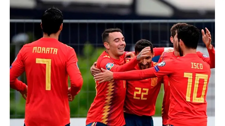 El festejo de los jugadores de España.