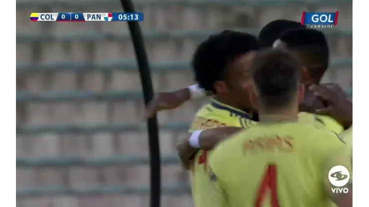 El festejo de la Selección Colombia en el primer gol ante Panamá.