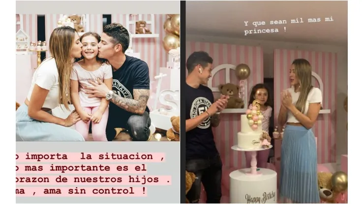 Daniela Ospina y James Rodríguez celebrando el cumpleaños de su hija, Salomé.