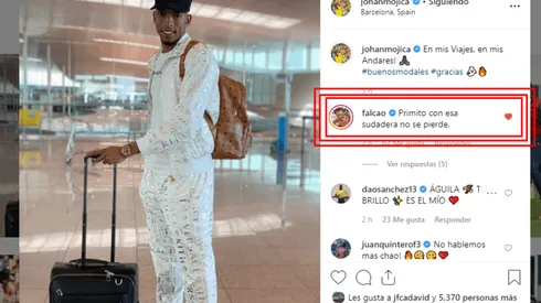 Así fue la publicación de Johan Mojica y le épica respuesta de Falcao en los comentarios.