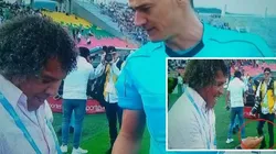 El gesto de Wilmar Roldán con Alberto Gamero antes del juego entre Tolima y Junior.