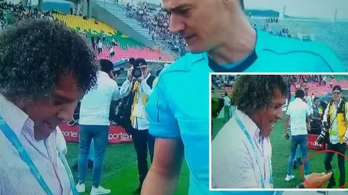 El gesto de Wilmar Roldán con Alberto Gamero antes del juego entre Tolima y Junior.