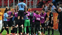 El festejo de los jugadores uruguayos.