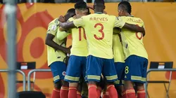 Colombia festeja el primer triunfo en el Mundial de la FIFA Sub-20 contra Polonia.