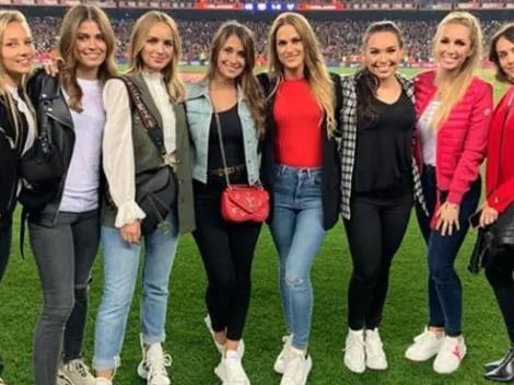 Antonella Roccuzzo, Sofía Balbi y Ainé Coutinho: cumbre de chicas culés en Brasil