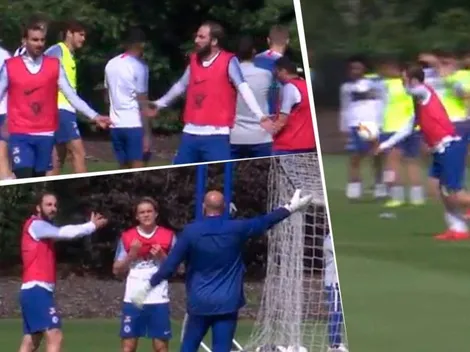 Hasta se la agarró con Caballero: Higuaín hizo un escándalo en el entrenamiento del Chelsea