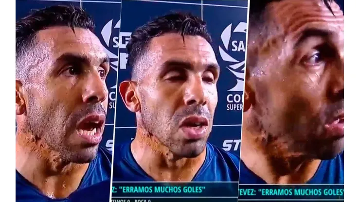 ¡Guarda, Carlitos! Tevez estaba dando una entrevista y se le cayó un cartel en la cabeza
