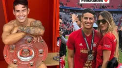 James Rodríguez y Shannon de Lima en el festejo del Bayern campeón de la Bundesliga.