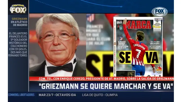 El presidente del Atlético Madrid habló y confesó que "está decepcionado" con Griezmann