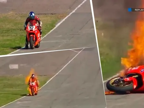 Video: le explotó la moto mientras intentaba hacerla arrancar y se prendió fuego por completo