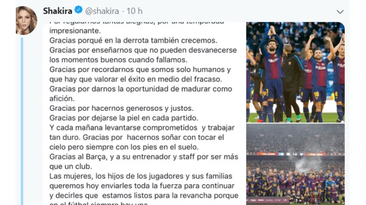 El mensaje de Shakira en defensa de los jugadores del Barcelona