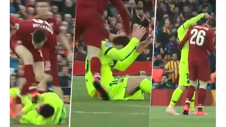 Se calentó Messi: Robertson le pegó en la cabeza, lo golpeó sin pelota y Lio lo fue a buscar