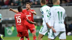 El festejo del delantero colombiano.