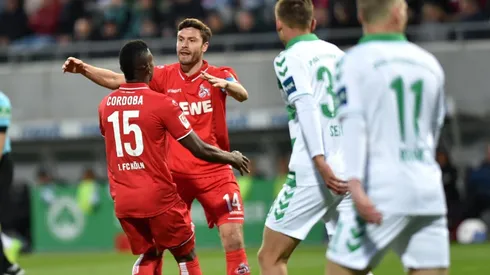 El festejo del delantero colombiano.