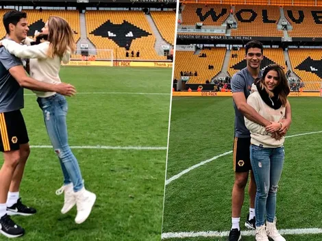 Raúl Jiménez alzó a su novia en el medio del estadio, la besó y ella subió el video