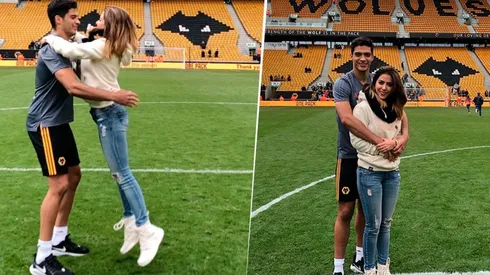 Raúl Jiménez alzó a su novia en el medio del estadio, la besó y ella subió el video