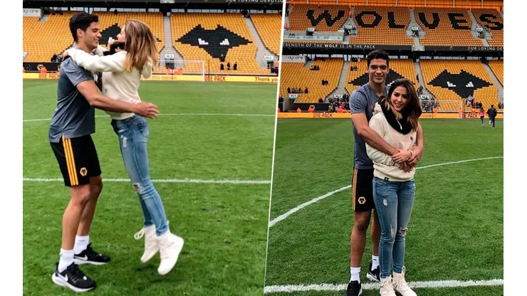 Raúl Jiménez alzó a su novia en el medio del estadio, la besó y ella subió el video