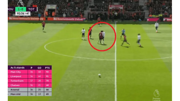 En pleno partido, Lerma se puso cara a cara con Dele Alli y lo empujó con la cabeza
