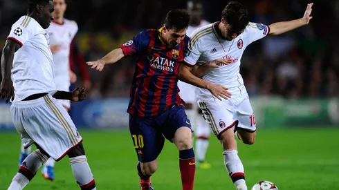 Lionel Messi en un partido ante Milan.
