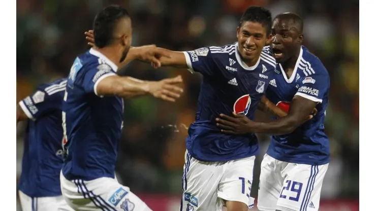 Christian Marrugo, celebrando un gol en el Atanasio Girardot.