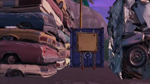 Busca la señal del mapa del tesoro que hay en Chiringuito Chatarra - Desafíos Semanales de Fortnite